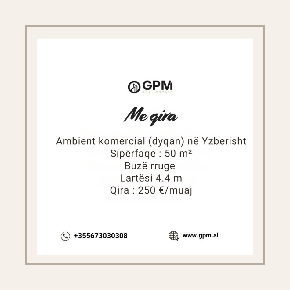 Tirane, jepet me qera dyqan , 50 m² 250 € (Yzberisht)