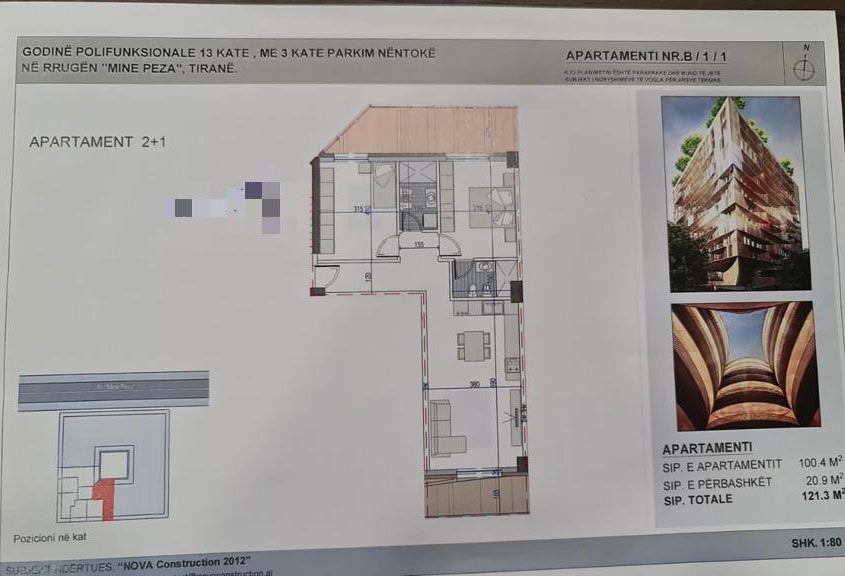 Tirane, shitet apartament 2+1, Kati 5, 122 m² 238,000 € (Rruga Mine Peza)