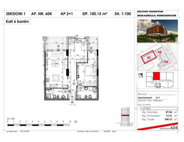 Tirane, shitet apartament 2+1 Kati 6, 10.015 m² 90.000 Euro (oxhaku)