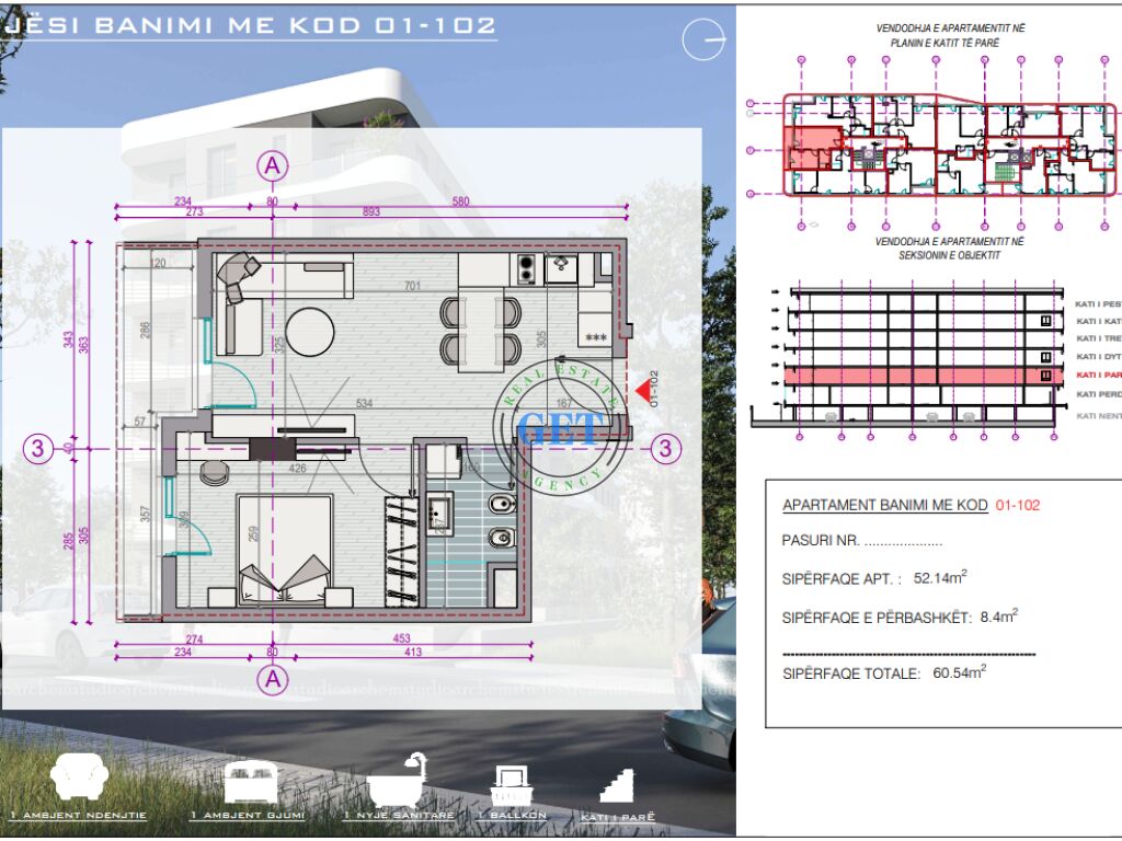 APARTAMENT 1+1 ME BALLKON PER SHITJE TE MALI ROBIT, DURRES