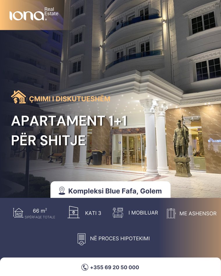 Golem, shitet apartament 1+1+Ballkon Kati 3, 66 m²