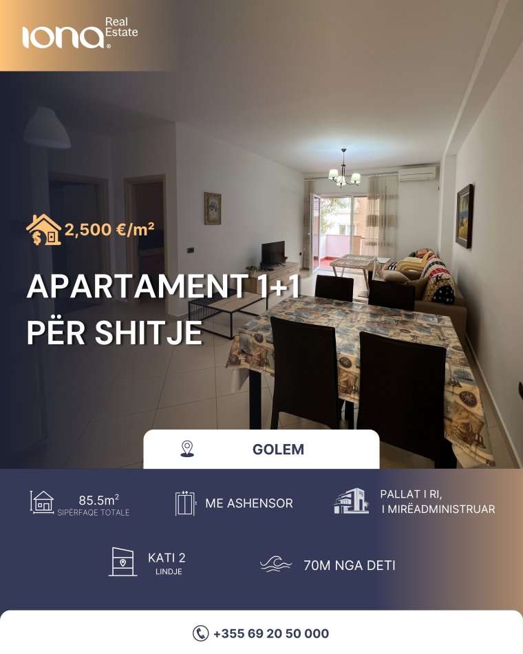 Golem, shitet apartament 1+1+Ballkon Kati 2, 85 m² 