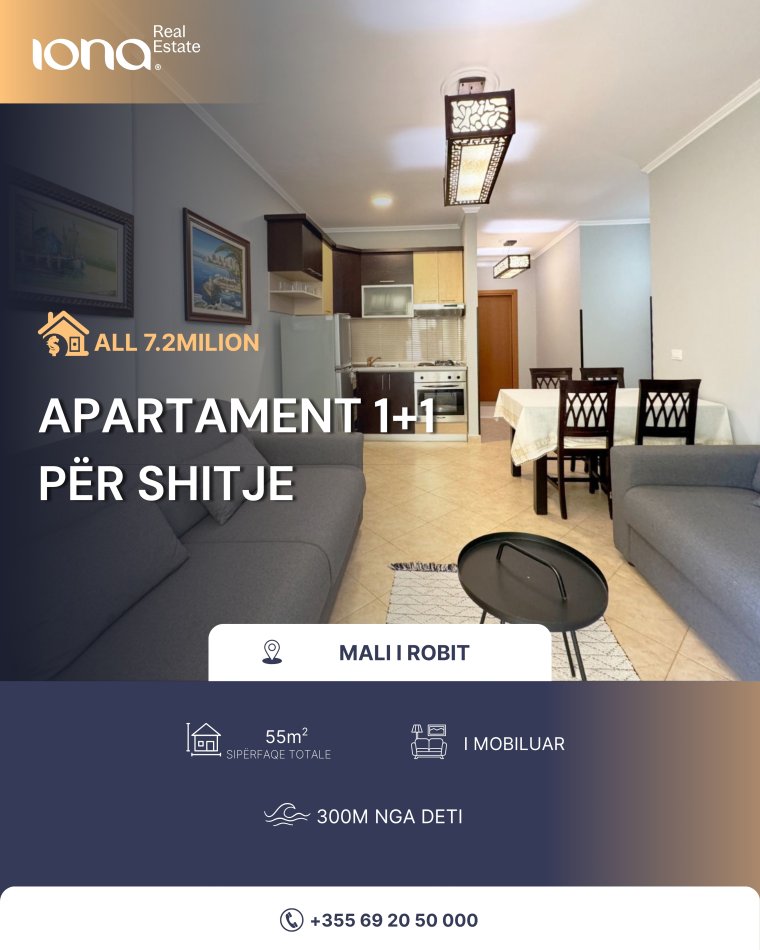 Mali Robit, shitet apartament 1+1 Kati 3, 55 m² 