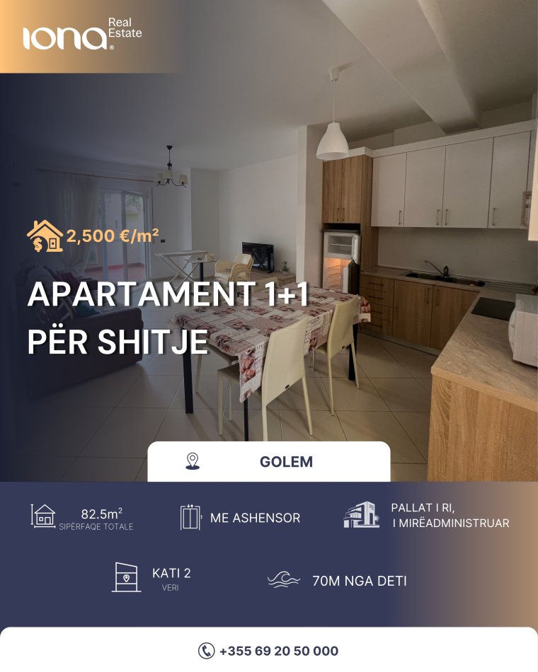 Golem, shitet apartament 1+1 Kati 2, 82 m² 