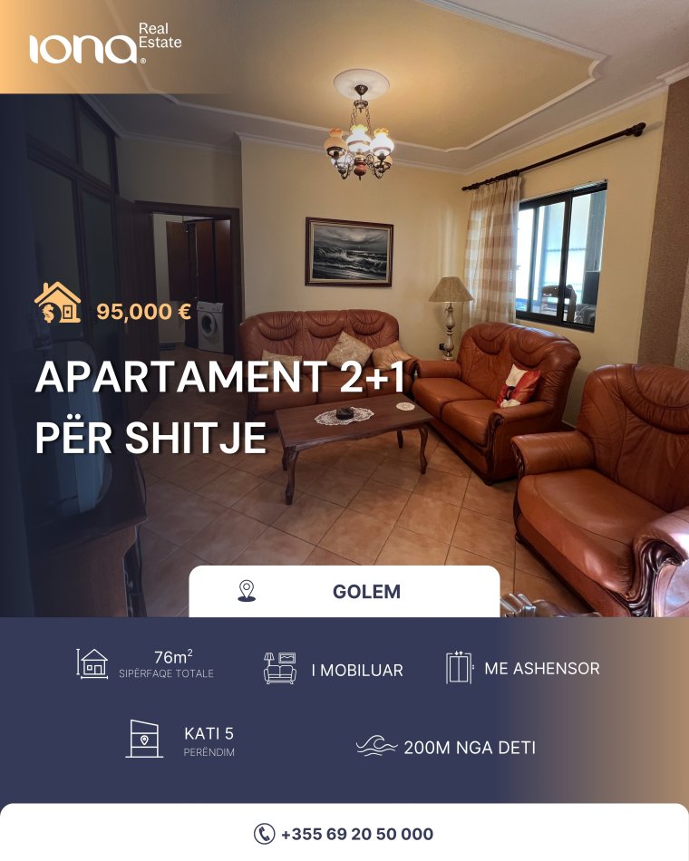 Golem, shitet apartament 2+1 Kati 5, 76 m² 95.000 € (Prane Miami)