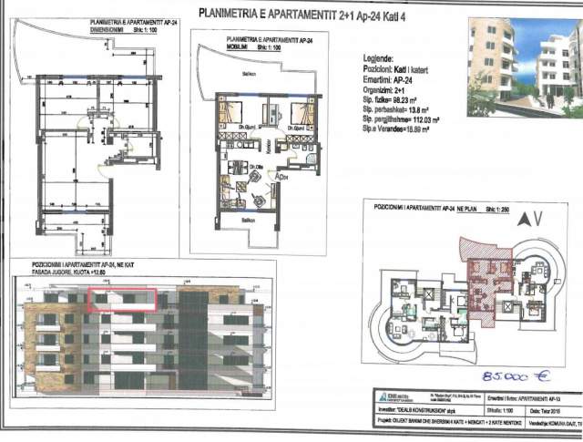 Tirane, shes apartament 2+1+BLK Kati 4, 112 m² 77.000 Euro (afer 2 Luaneve (Fresku))