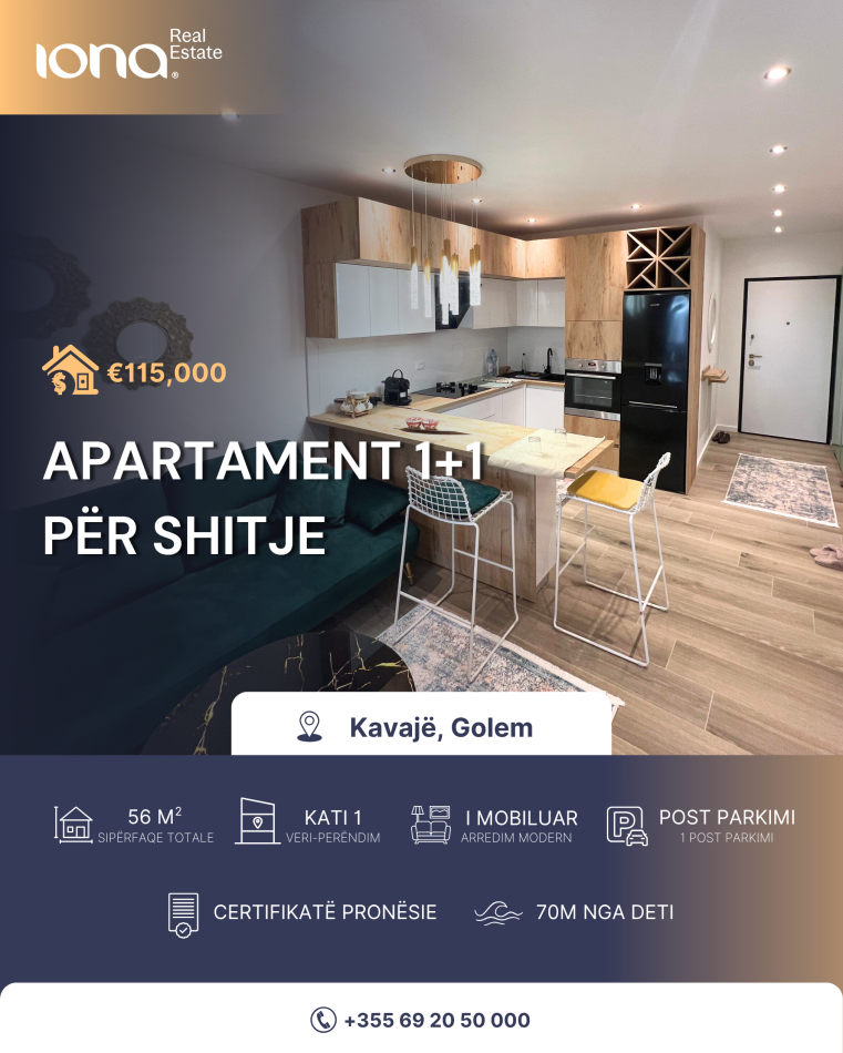 Golem, shitet apartament 1+1 Kati 1, 115.000 € 