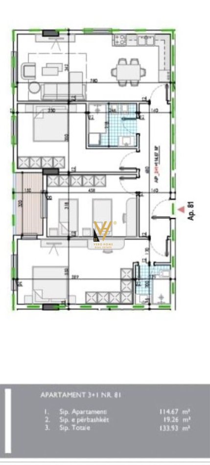 Tirane, shitet apartament 3+1+Ballkon Kati 8, 133 m² 103.100 € (KAMEZ)