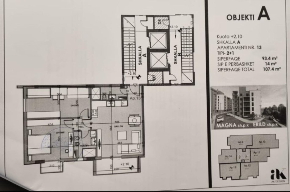 Tirane, shitet apartament 2+1+ post parkimi ,Kati 2, 108 m² 230.000 € (kodra e diellit)