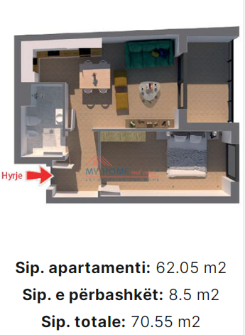 Tirane, shes apartament 1+1+Ballkon Kati 3, 71 m² 91.700 € (porcelan)
