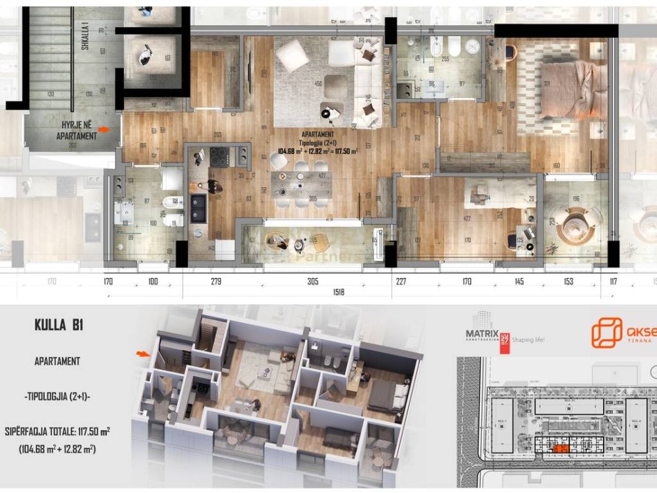 Tirane, jepet me qera apartament 1+1 , (rezidenca Erli, Porcelan)