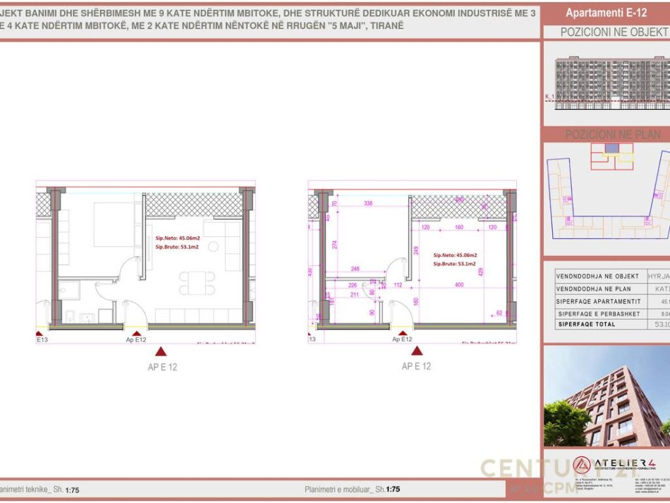 Tirane, shitet apartament 1+1 Kati 3, 53 m² 85.000 € (rruga 5 maj)