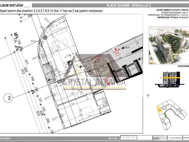 Tirane, shitet apartament 2+1+BLK Kati 5, 114 m² 1.550 Euro/m2 (Bulevardi "Bajram Curri")