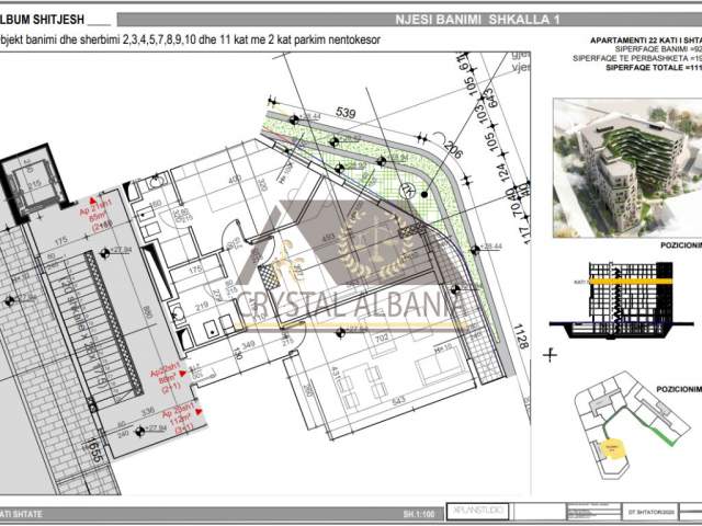 Tirane, shitet apartament 2+1+BLK Kati 7, 111 m² 1.550 Euro/m2 (Bulevardi "Bajram Curri")