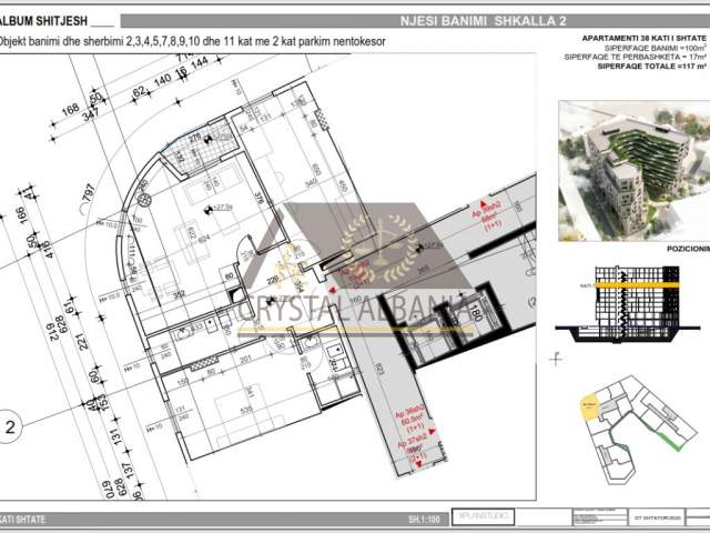 Tirane, shitet apartament 2+1+BLK Kati 7, 117 m² 1.550 Euro/m2 (Bulevardi Bajram Curri)