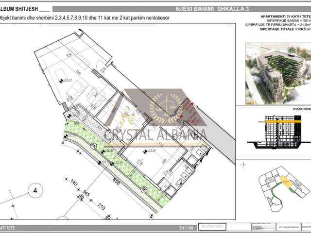 Tirane, ofert apartament 2+1+BLK Kati 8, 126 m² 1.550 Euro/m2 (Bulevardi Bajram Curri)