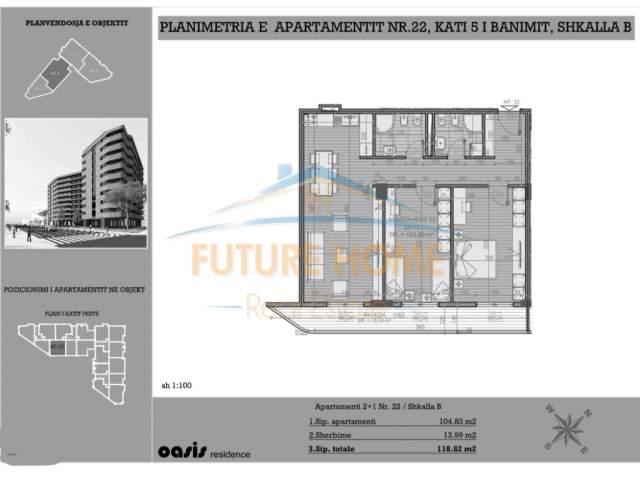 Tirane, shes apartament 2+1 Kati 5, 119 m² 109.500 Euro (Teodor Keko)