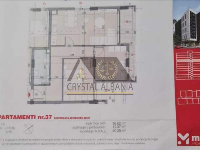 Tirane, shitet apartament 2+1+BLK Kati 5, 99 m² 1.100 Euro/m2 (Ish Fusha e Aviacionit)