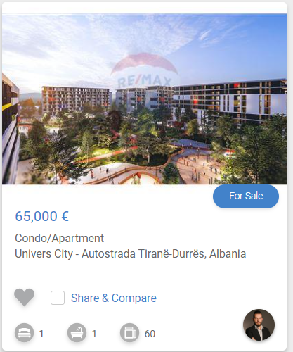 Tirane, shitet apartament 1+1 Kati 4, 60 m² 65.000 € (UNIVERS CITY QTU)