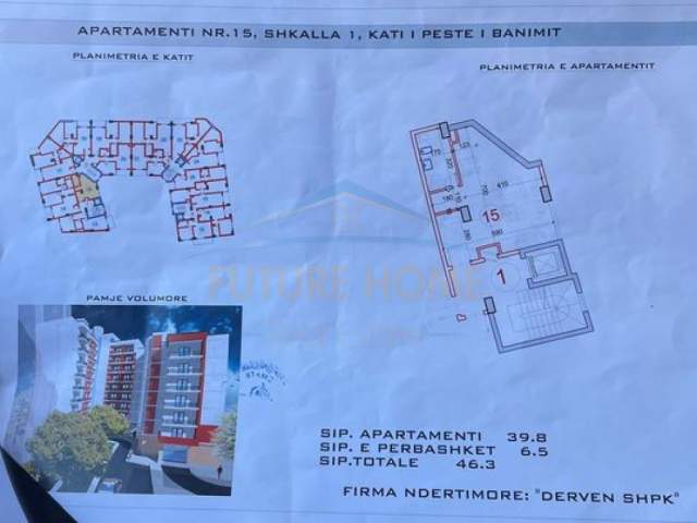 Tirane, shitet apartament 1+1 Kati 5, 46 m² 44.000 Euro