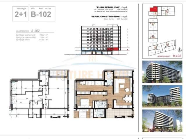 Tirane, shitet apartament 2+1+BLK Kati 2, 108 m² 155000 Euro (Don Bosko)