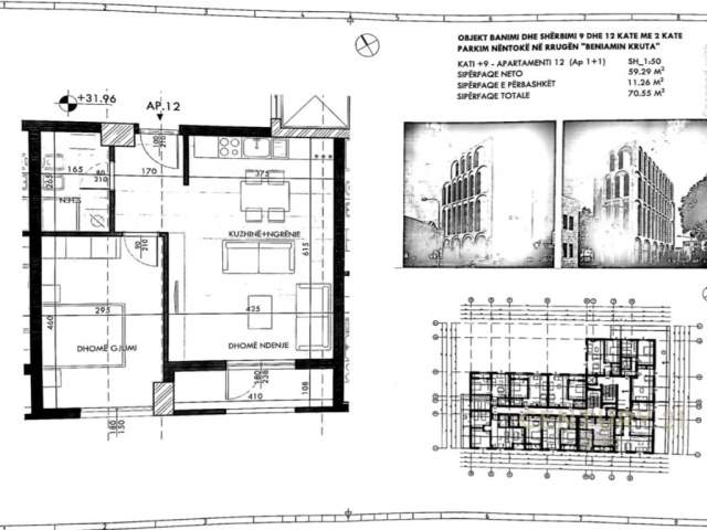 Tirane, shes apartament 1+1+BLK Kati 9, 71 m² 69.000 Euro