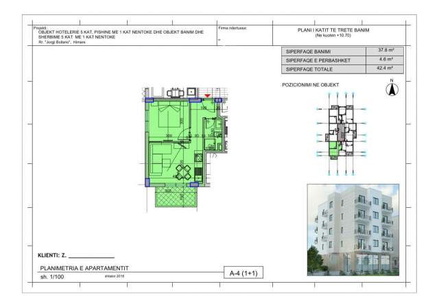 Himare, shes apartament 1+1 Kati 5, 43 m² 46.750 Euro (Himare - Qender)