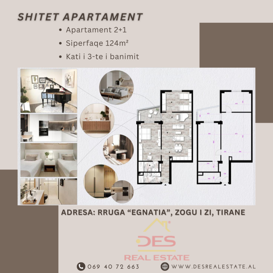🏢SHITET APARTAMENT 2+1, RRUGA “EGNATIA", ZOGU I ZI, TIRANË