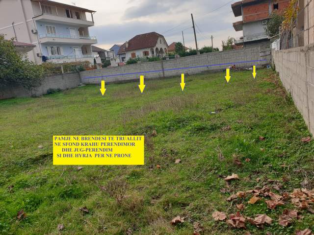 Shitet, Siperfaqe Trualli, ideale për 1-Vilë ose kapanon shërbimesh, 500m², Cmim 55'000€, në të djathtë Autostradës Tiranë-Durrës, rruga dytësore, me kthim tek Skoda & Porsche Albania 5
