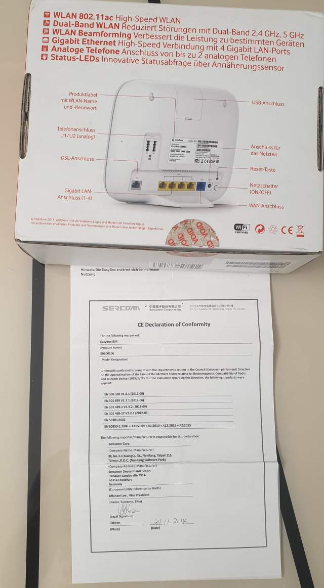 Tirane, shes pajisje Network Vodafone EasyBox 804 75 Euro