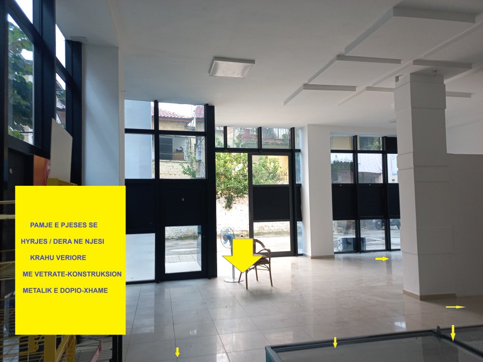 Tirane,Me Qera Ambjent Biznesi, ideale për; klinik, laborator, estetik-dermatologji, market, pastiçeri, paparukeri, studio ligjore/kontabël etj, kati 0, pallat ri, sip.85m², plus 50m2 verand, qera 850 €/muaj, në rr.Arkitekt Kasemi, 80m larg nga Ura Brrylit dhe 100m nga kryqzimi rr.H.Tahsin me Unazën