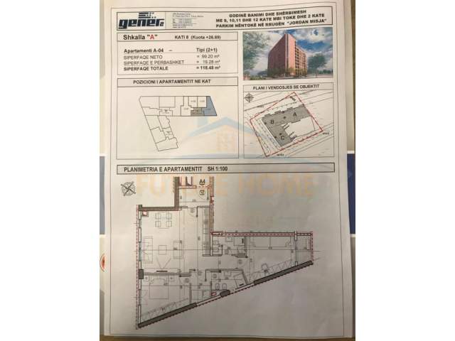 Tirane, shes apartament 2+1+A+BLK Kati 8, 119 m² 1.200 Euro/m2 (Rruga Jordan Misja,Bulevardi i Ri)