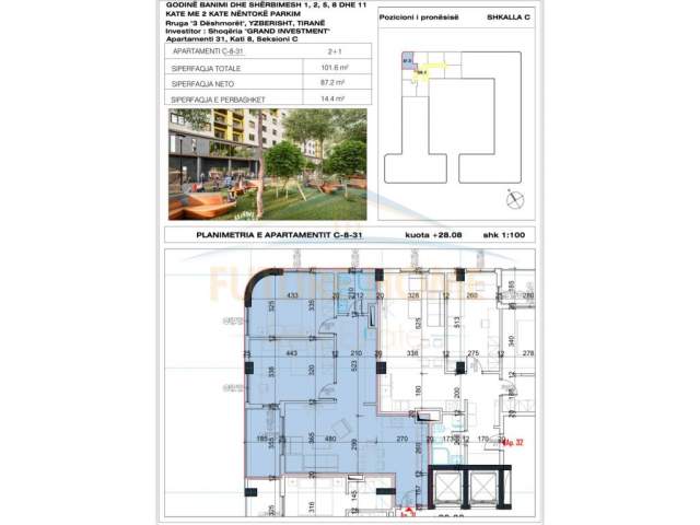 Tirane, shes apartament 2+1+BLK Kati 8, 102 m² 111.760 Euro (BULEVARDI MIGJENI)