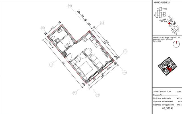 Tirane, ofert apartament 1+1 Kati 0, 48 m² 48.000 Euro (Pasho Hysa)