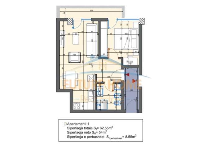 Tirane, apartament 1+1+BLK Kati 8, 84.000 Euro (Unaza e Re)