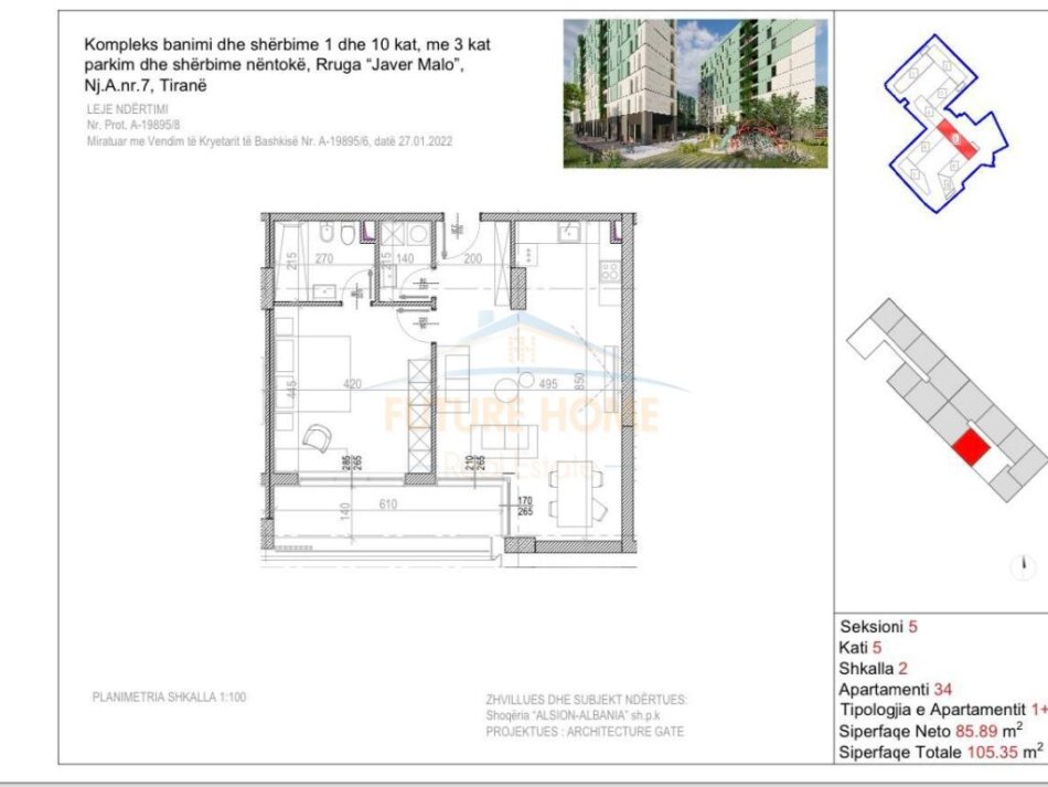 Tirane, shitet apartament 1+1 Kati 5, 105 m² 158.025 € (ISH PARKU AUTOBUSAVE)