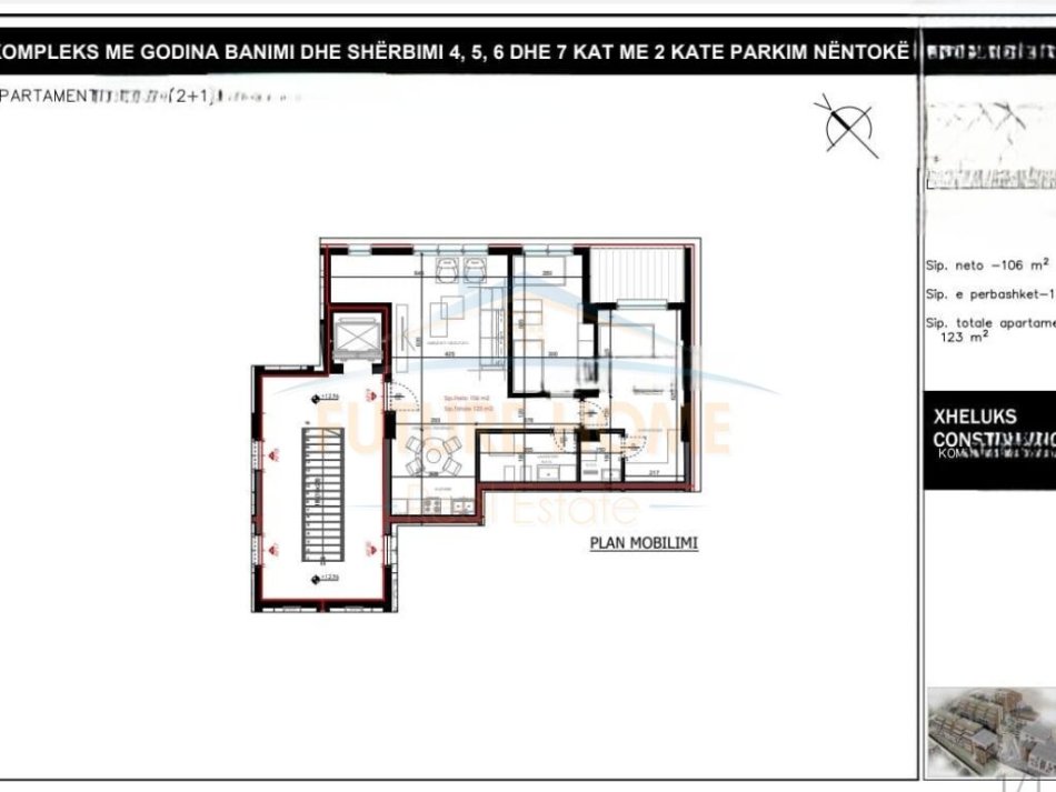 Tirane, shitet apartament 2+1+Ballkon Kati 5, 123 m² 172.200 € (Rruga e Elbasanit)