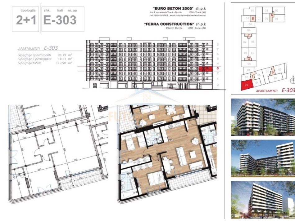 Tirane, shes apartament 2+1+Aneks+Ballkon Kati 3, 112 m² 169.500 € (DON BOSKO)