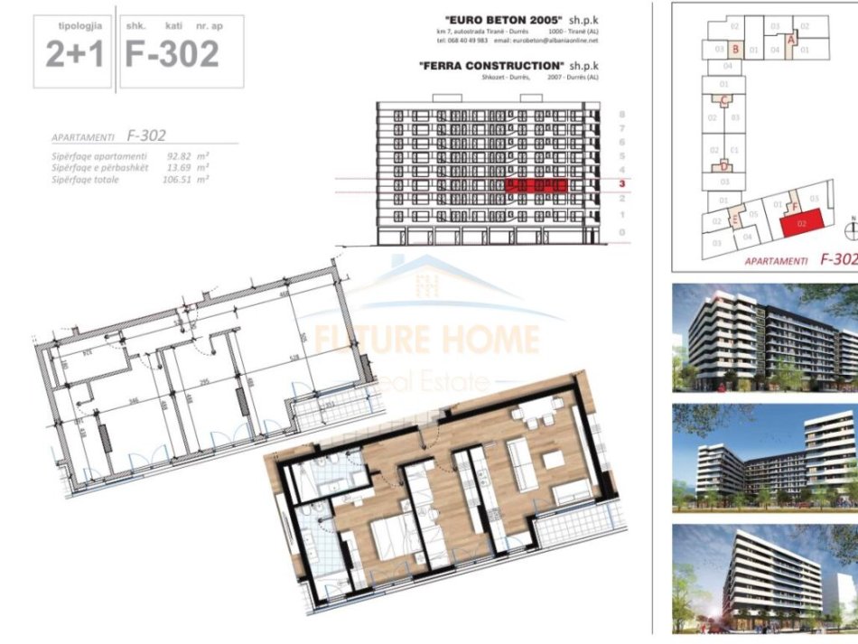 Tirane, shitet apartament 2+1+Ballkon Kati 3, 106 m² 165.000 € (Parallel Living Residence, Don Bosko)