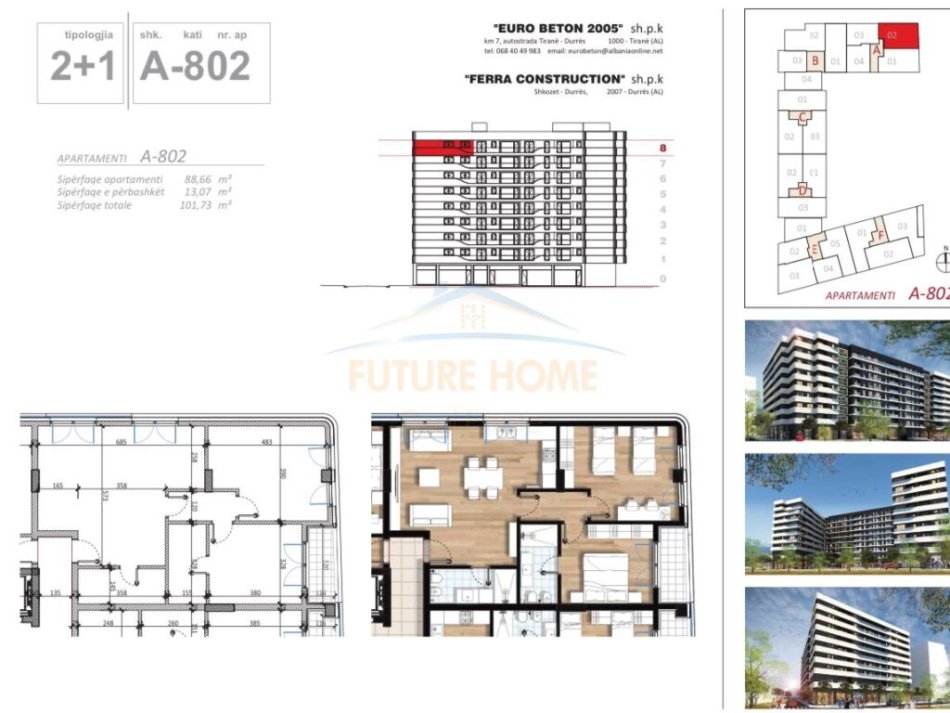 Tirane, shitet apartament 2+1+Aneks+Ballkon Kati 8, 102 m² 147.500 € (Don Bosko)