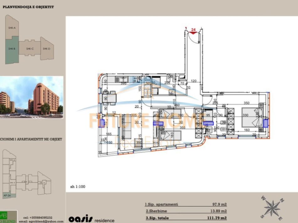 Tirane, shitet apartament 2+1+Aneks+Ballkon Kati 6, 111 m² 162,000 € (OASIS RESIDENCE)