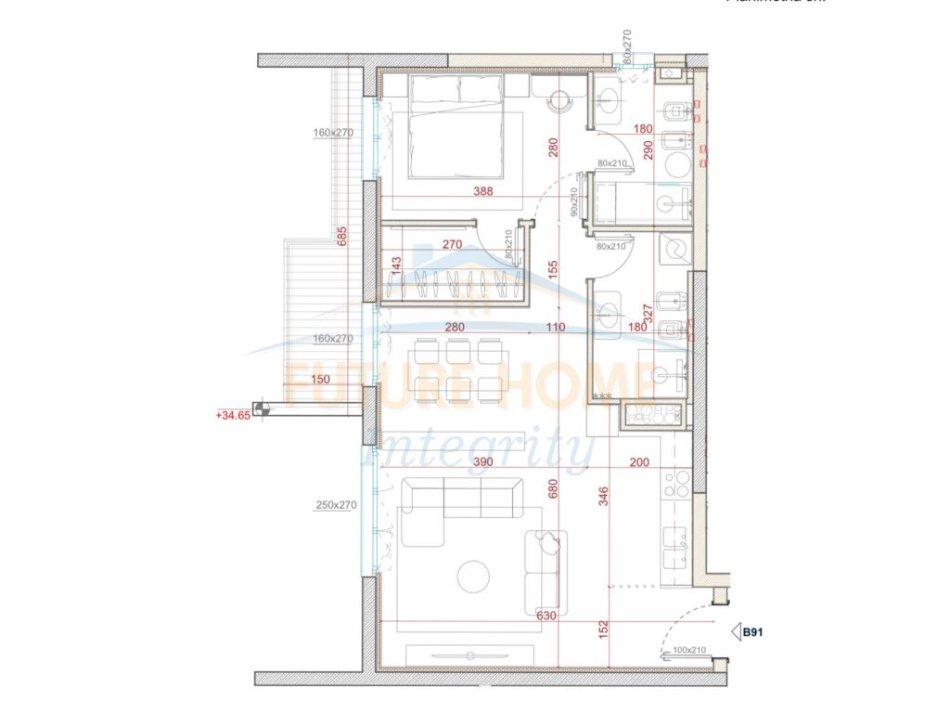 Tirane, shitet apartament 1+1 Kati 9, 89 m² 187.700 € (Bulevardi i ri)