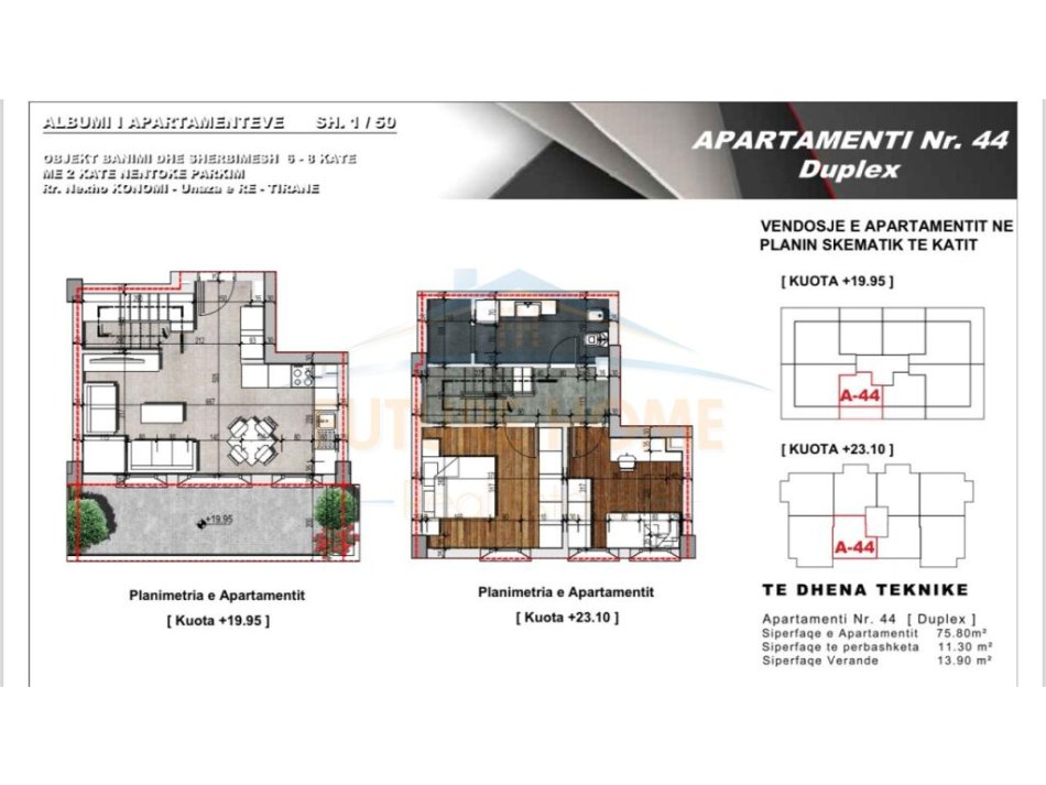 Tirane, shitet apartament duplex Dublex Kati 7, 101 m² 135000 € (Unaza e Re)