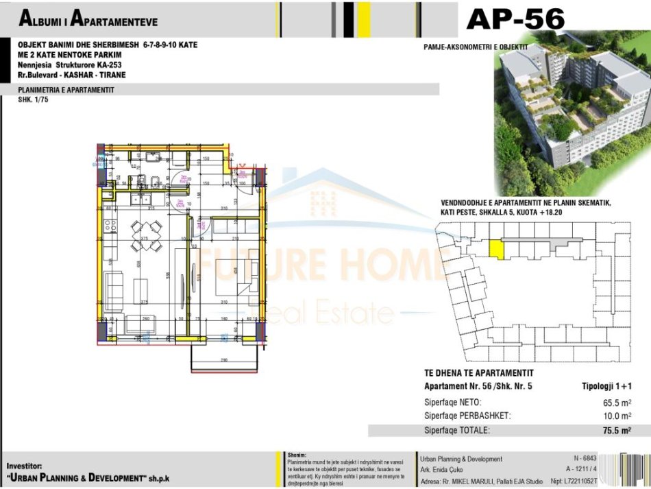 Tirane, shitet apartament 1+1+Ballkon Kati 2, 64 m² 90.720 € (Rezidenca Urban Gate)