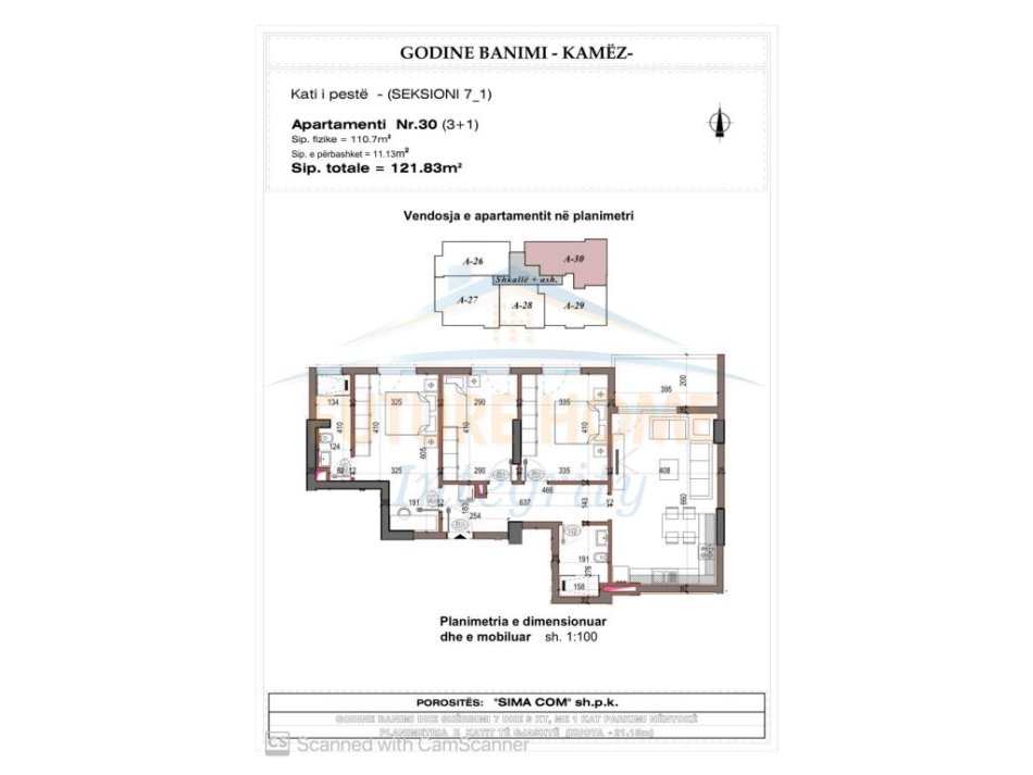Tirane, shitet apartament 3+1+Ballkon Kati 3, 120 m² 103.555 € (Kamez)