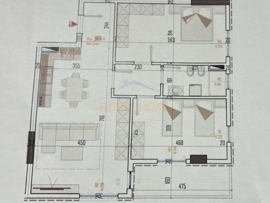 Tirane, shitet apartament 2+1+Ballkon Kati 6, 103 m² 118.565 € (PASKUQAN)