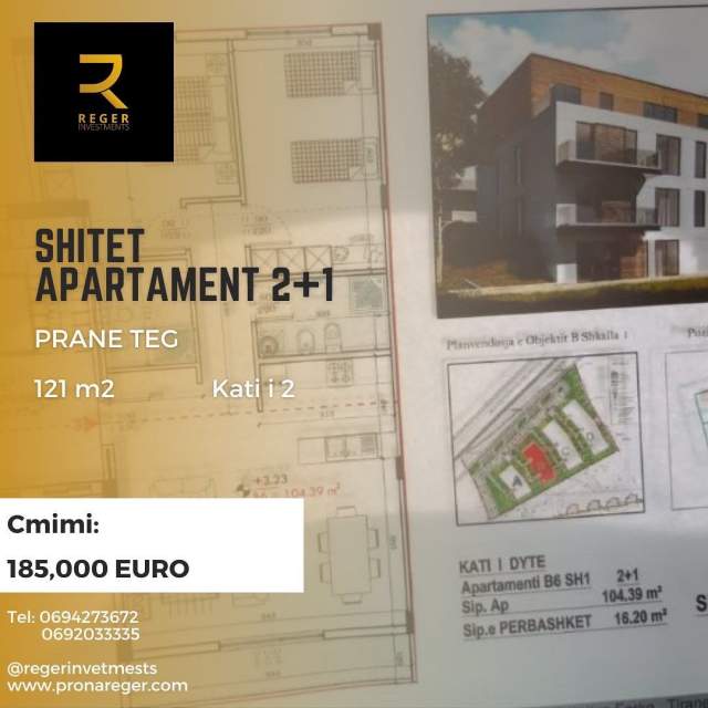 Tirane, shitet apartament 2+1 Kati 2, 121 m² 185.000 Euro (Prane Teg)