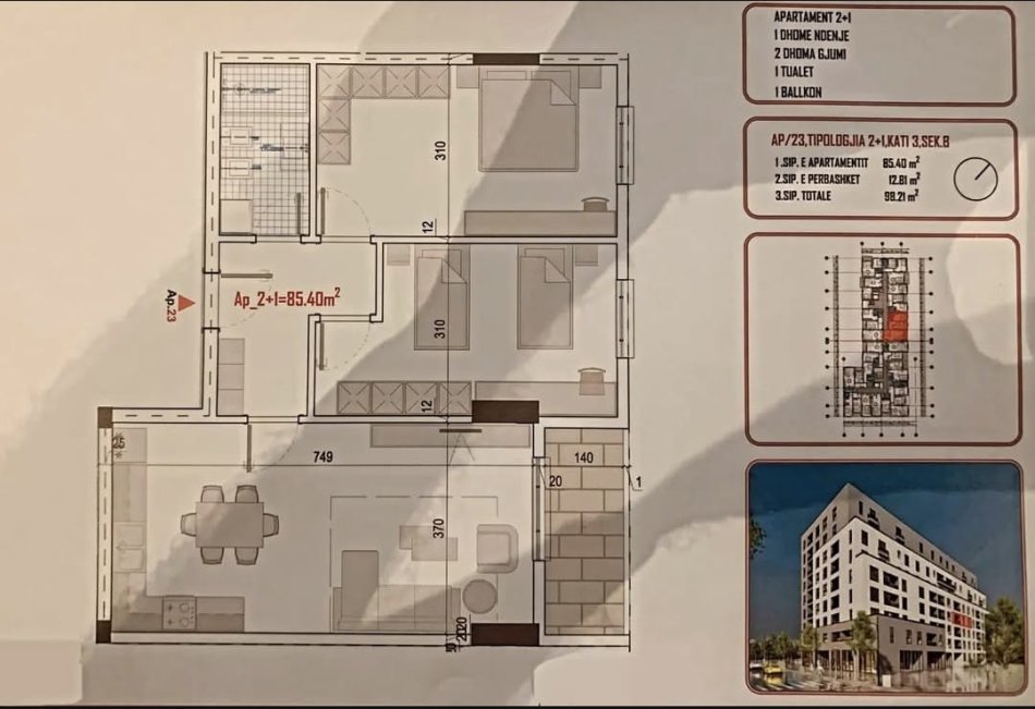 Tirane, shitet apartament 2+1+Ballkon Kati 3, 99 m² 77500 € (KAMEZ)