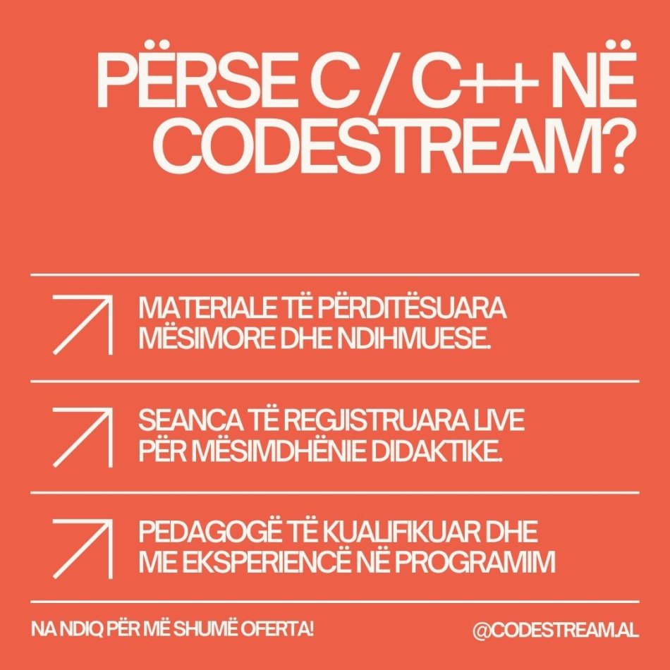 Programim Programim në C / C++ - Përgatitje për Provimet e Sezonit dhe jo vetëm...