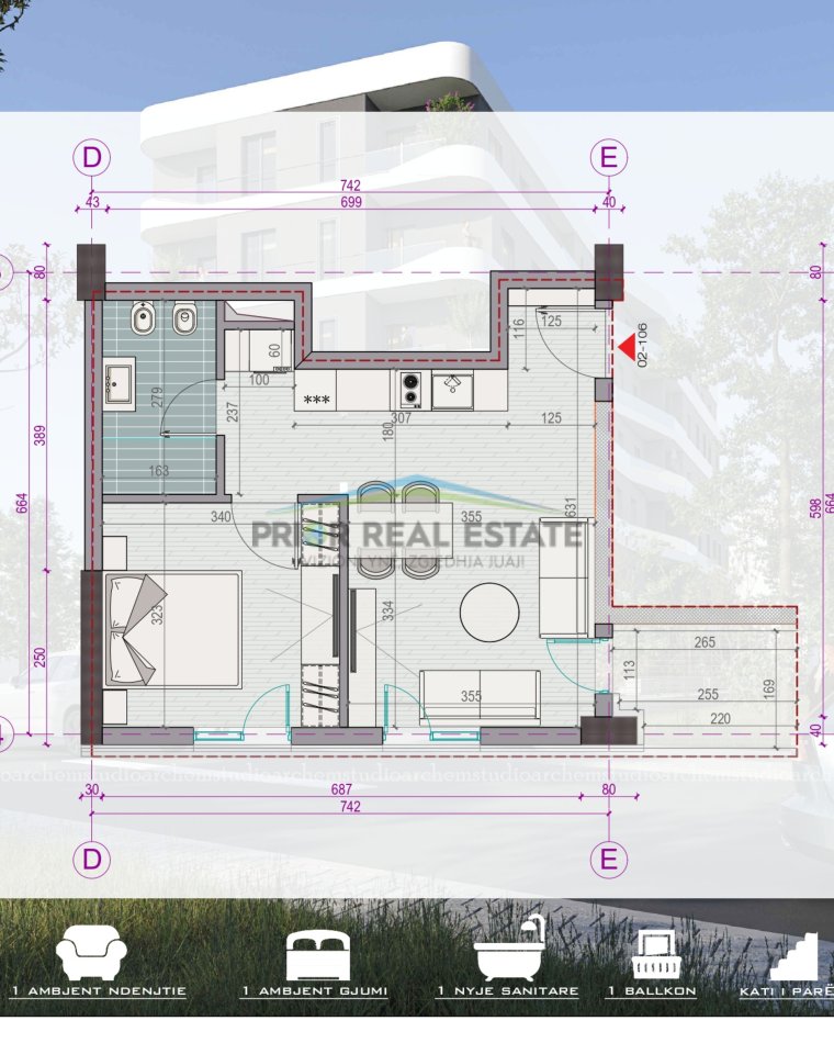 Durres, shitet apartament 1+1+Ballkon Kati 2, 62 m² 73.989 € (Golem, Rruga Pavaresia)
